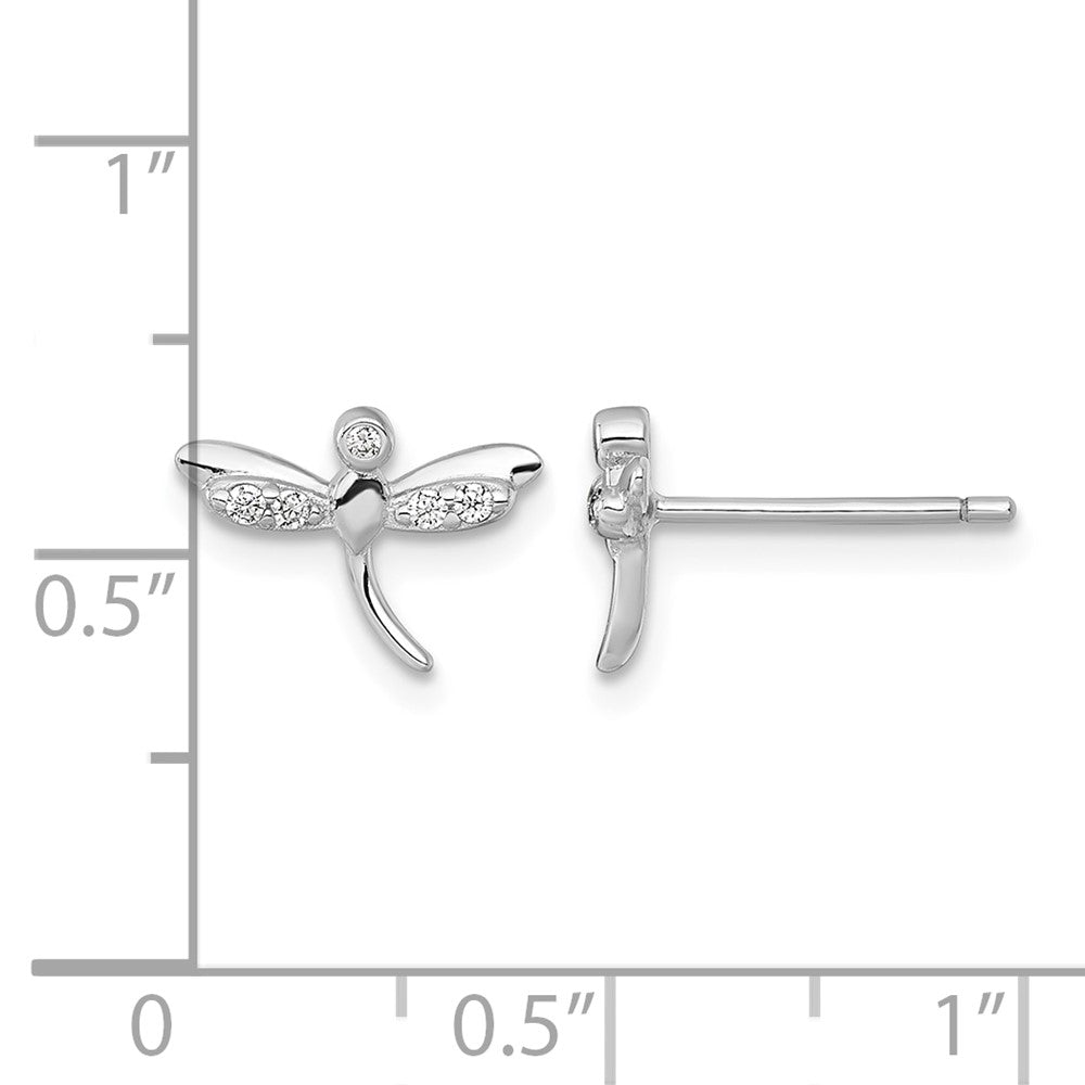 Sterling Silver Rhodium-plated Polished CZ Dragonfly Post Earrings