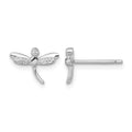 Sterling Silver Rhodium-plated Polished CZ Dragonfly Post Earrings