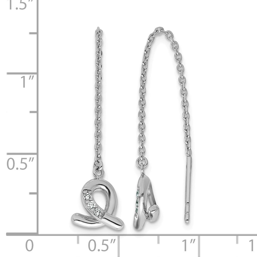 Sterling Silver Rhodium-plated CZ Loop Dangle Threader Earrings