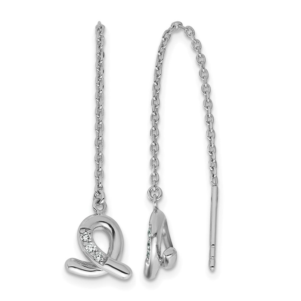 Sterling Silver Rhodium-plated CZ Loop Dangle Threader Earrings