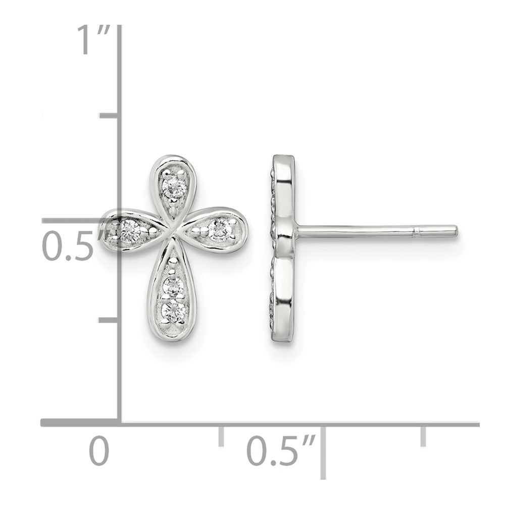Sterling Silver Polished CZ Cross Post Earrings