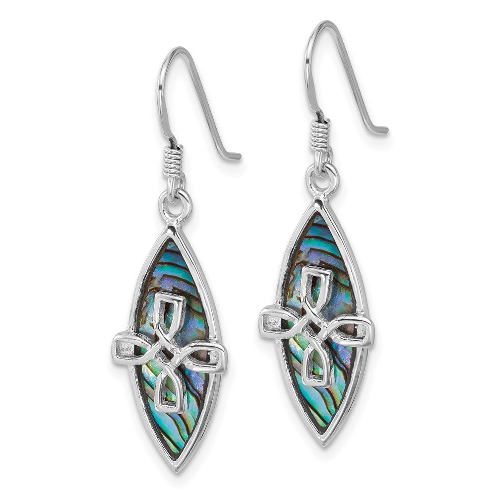 Sterling Silver Rhodium-plated Polished Abalone Cross Earrings