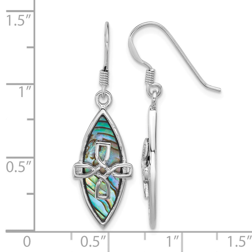 Sterling Silver Rhodium-plated Polished Abalone Cross Earrings