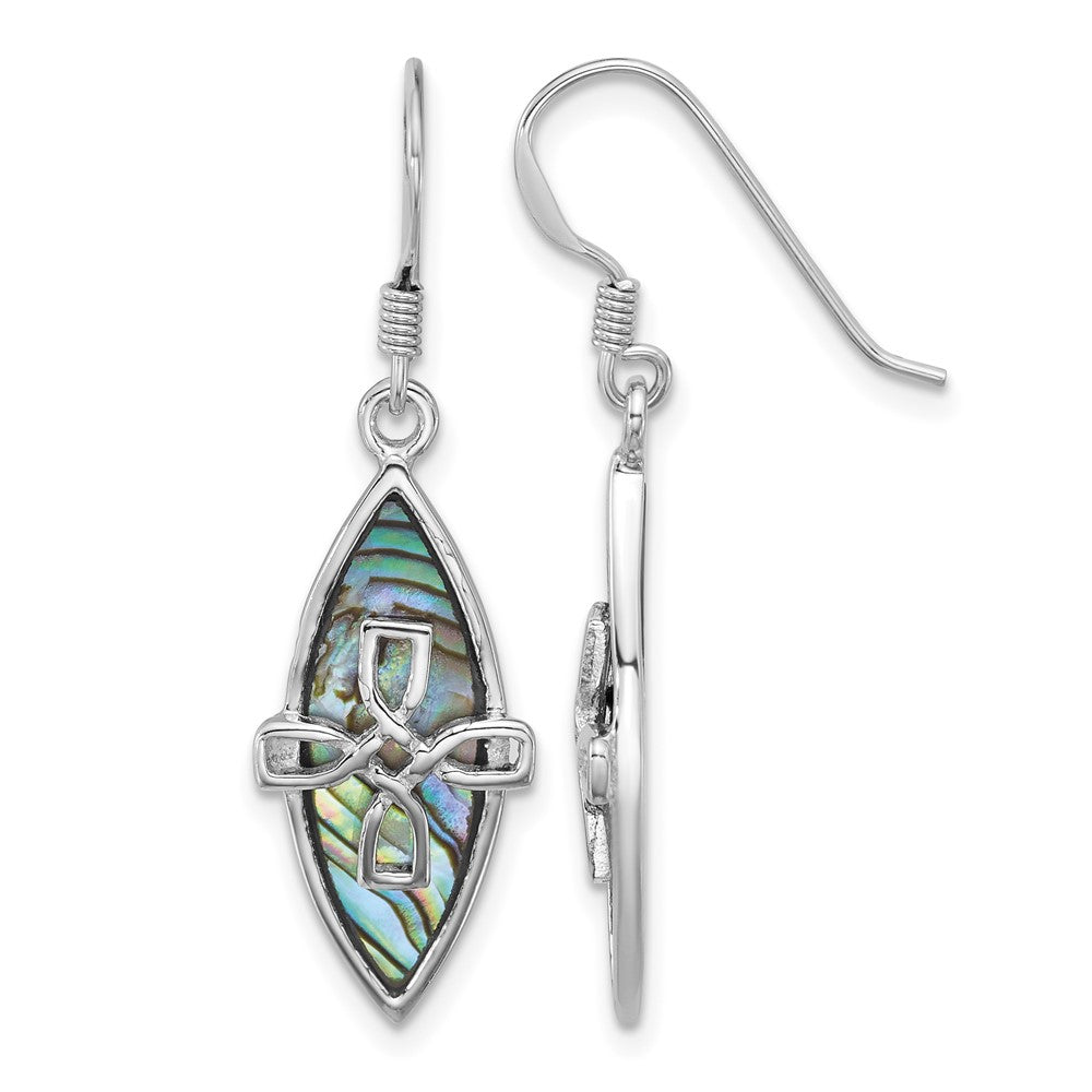 Sterling Silver Rhodium-plated Polished Abalone Cross Earrings