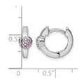 Sterling Silver Rh-plated Pink CZ Heart Hinged Hoop Earrings