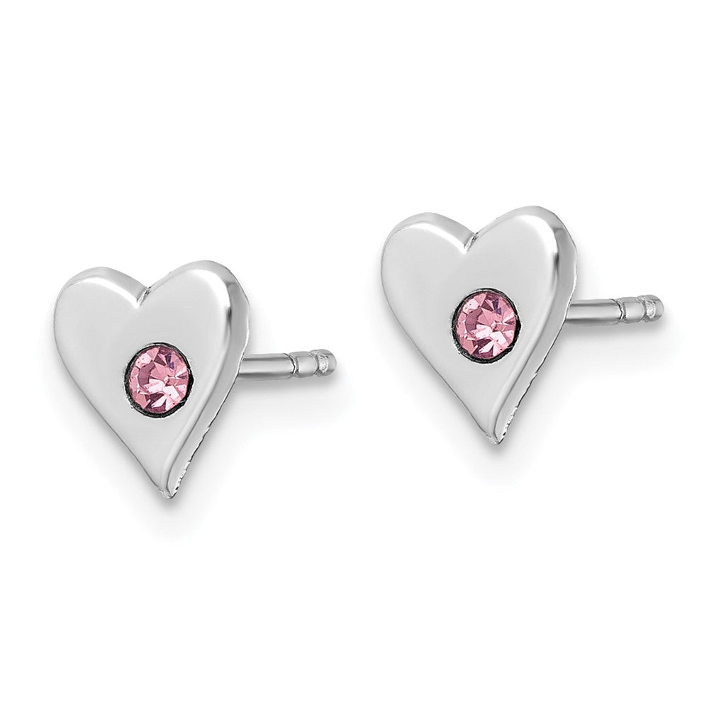 Sterling Silver Madi K RH-plated Pink Crystal Heart Post Earring