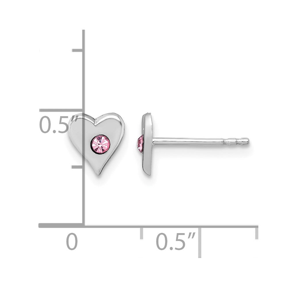 Sterling Silver Madi K RH-plated Pink Crystal Heart Post Earring