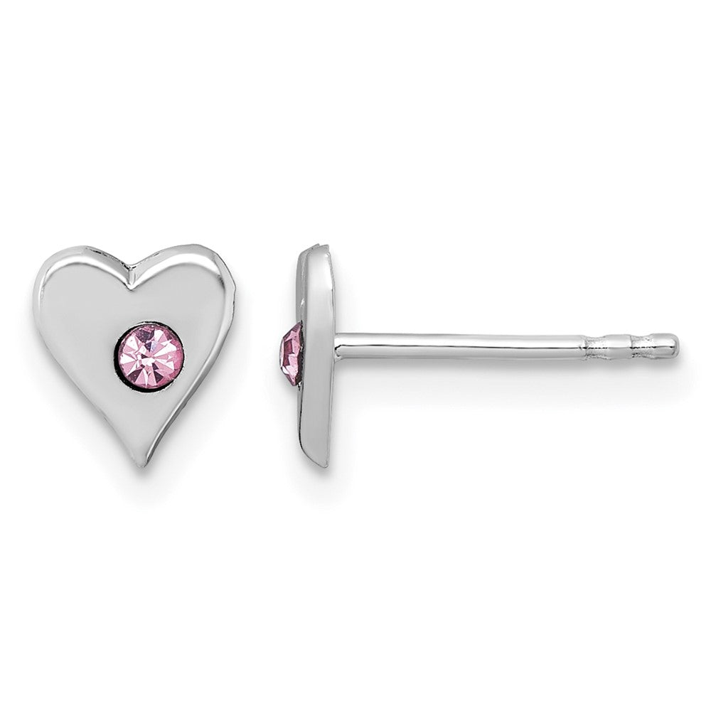 Sterling Silver Madi K RH-plated Pink Crystal Heart Post Earring