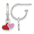 Sterling Silver Enameled Hearts Post C-Hoop Dangle Earrings