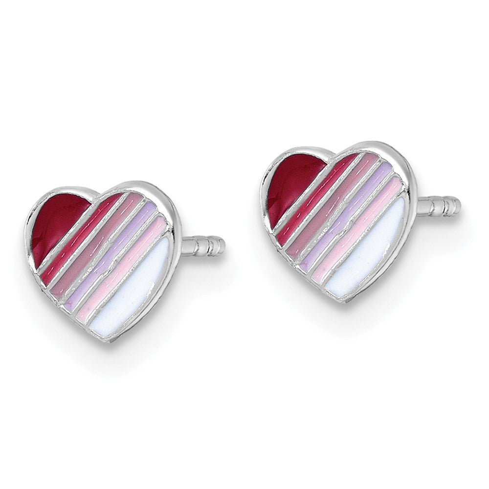 Sterline Silver Madi K RH-plated Enamel Striped Heart Post Earrings