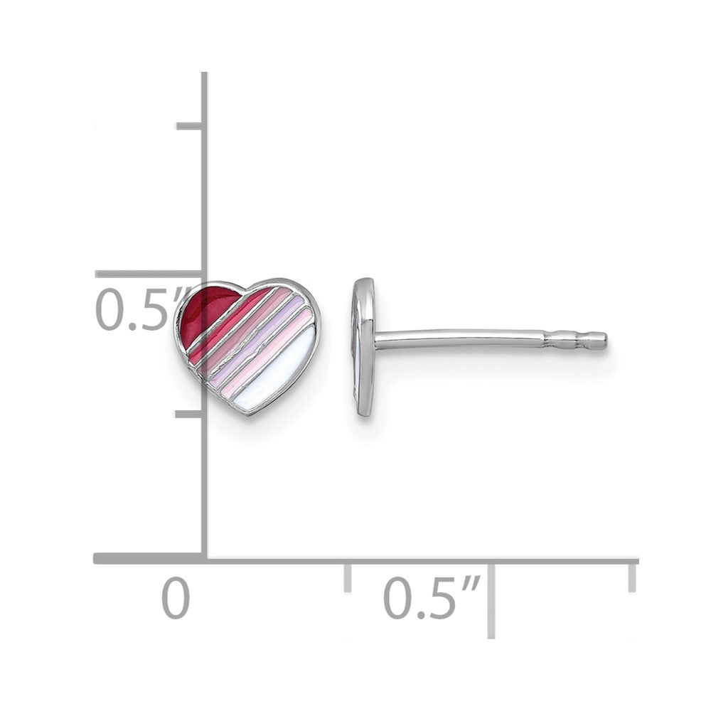 Sterline Silver Madi K RH-plated Enamel Striped Heart Post Earrings