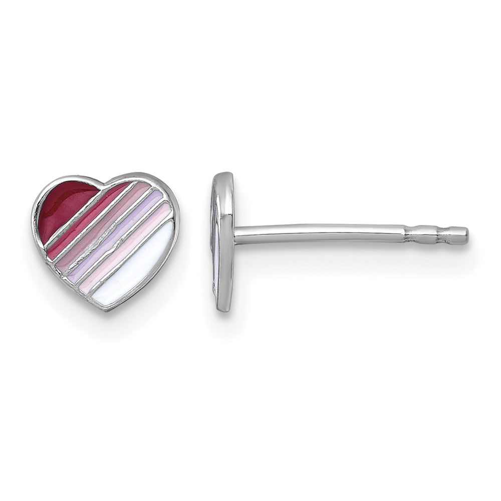 Sterline Silver Madi K RH-plated Enamel Striped Heart Post Earrings