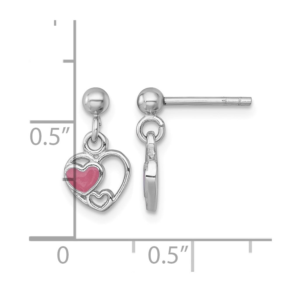 Sterling Silver Rhodium-plated Enamel Triple Heart Post Dangle Earrings