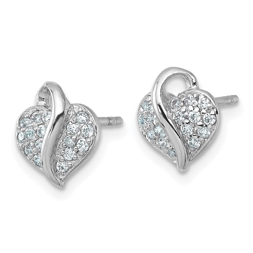 Sterling Silver Rhodium-plated Polished Pave CZ Heart Post Earrings