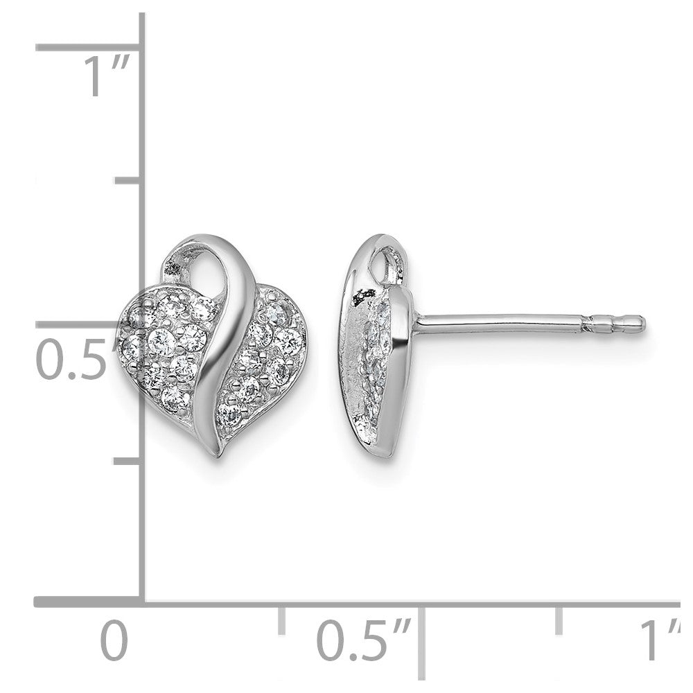 Sterling Silver Rhodium-plated Polished Pave CZ Heart Post Earrings