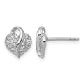 Sterling Silver Rhodium-plated Polished Pave CZ Heart Post Earrings
