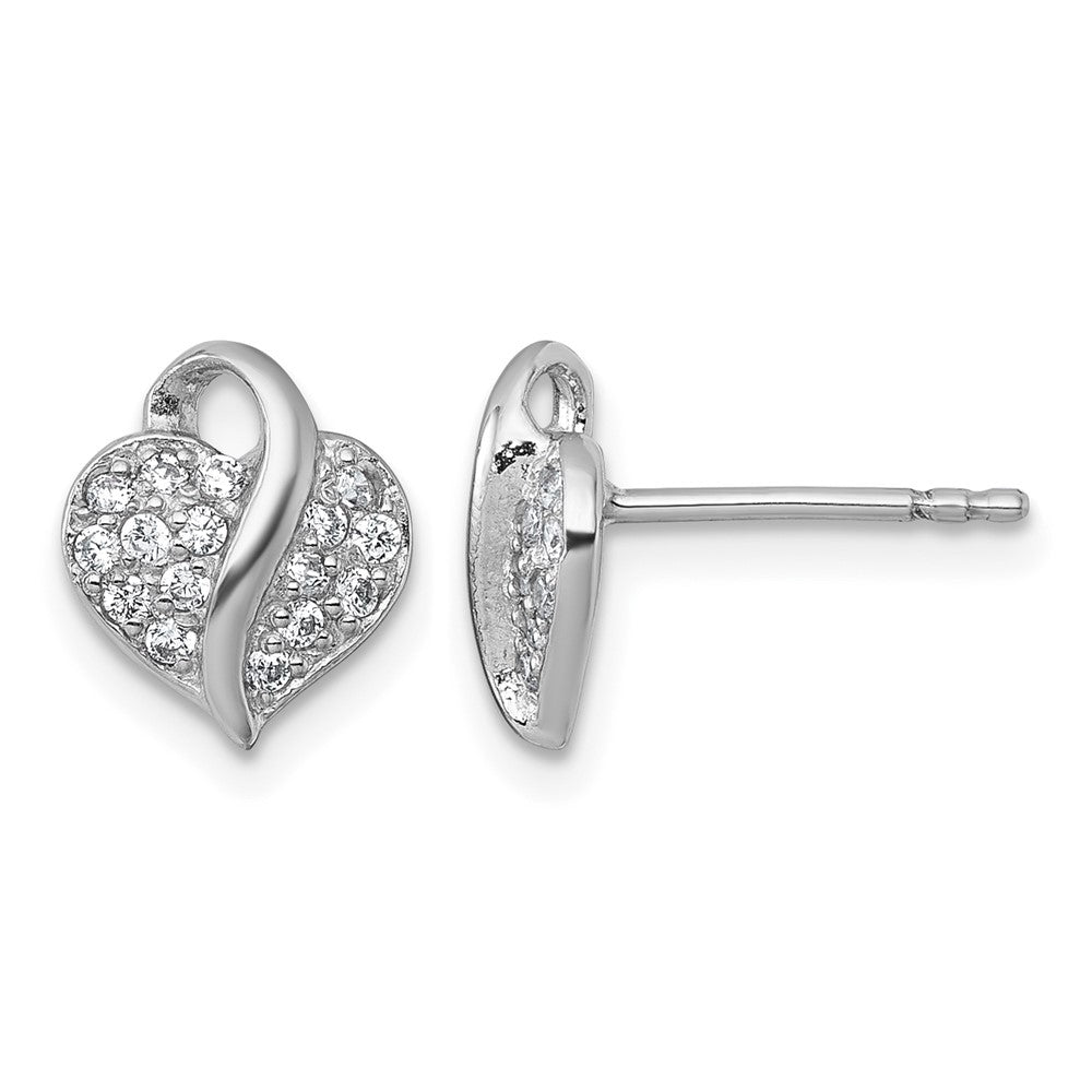 Sterling Silver Rhodium-plated Polished Pave CZ Heart Post Earrings