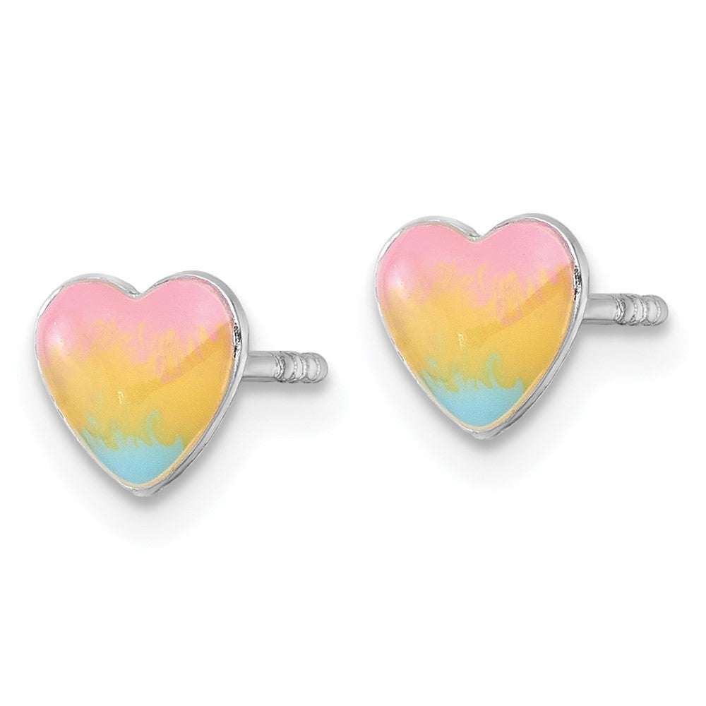SS Madi K RH-plated Pastel Enamel Rainbow Heart Post Earrings