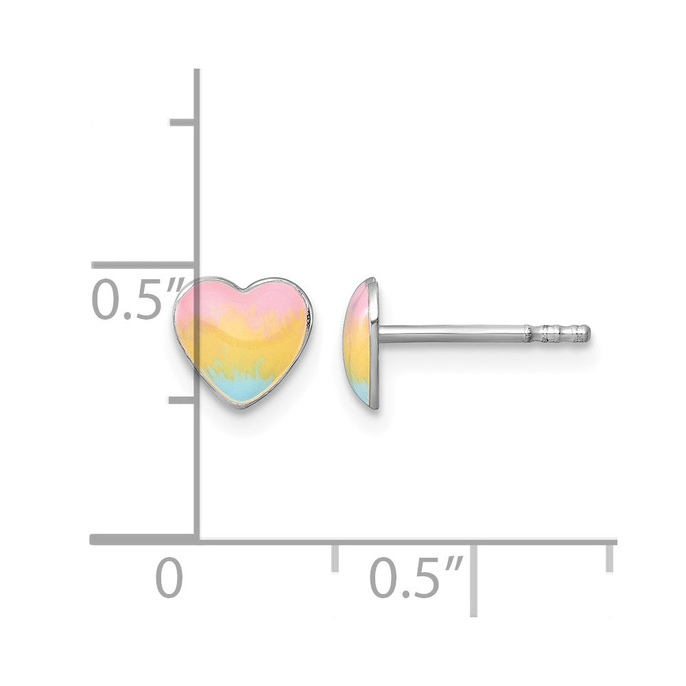 SS Madi K RH-plated Pastel Enamel Rainbow Heart Post Earrings