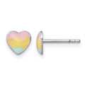 SS Madi K RH-plated Pastel Enamel Rainbow Heart Post Earrings