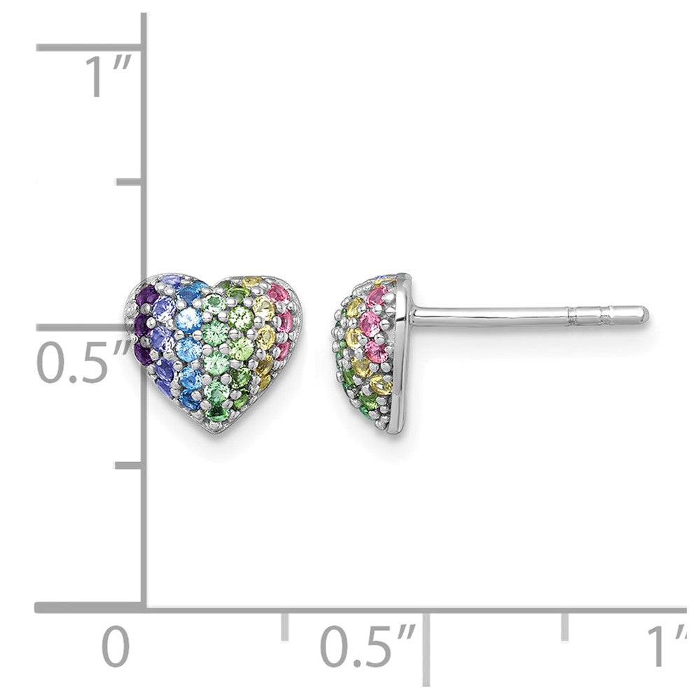 Sterling Silver RH-pltd Multi-color Nano Crystals Heart Post Earrings