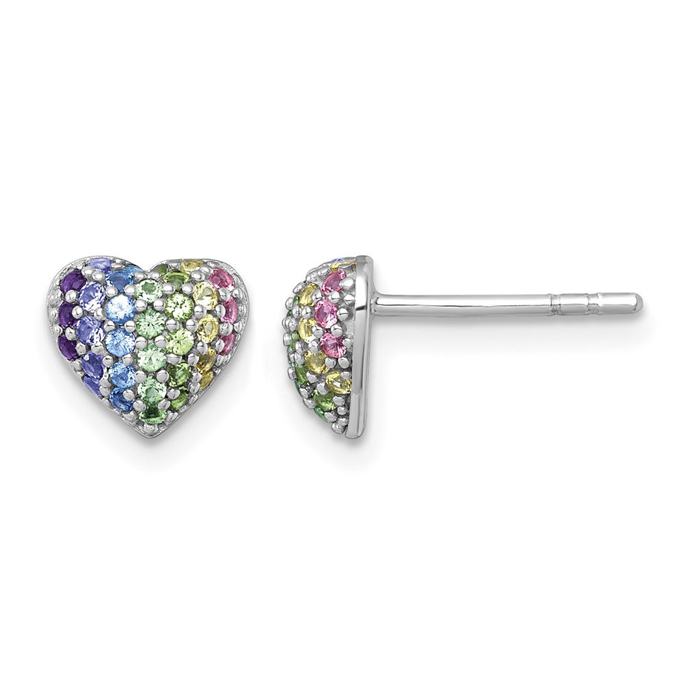 Sterling Silver RH-pl Color Nano Crystals Heart Children's Post Earrings