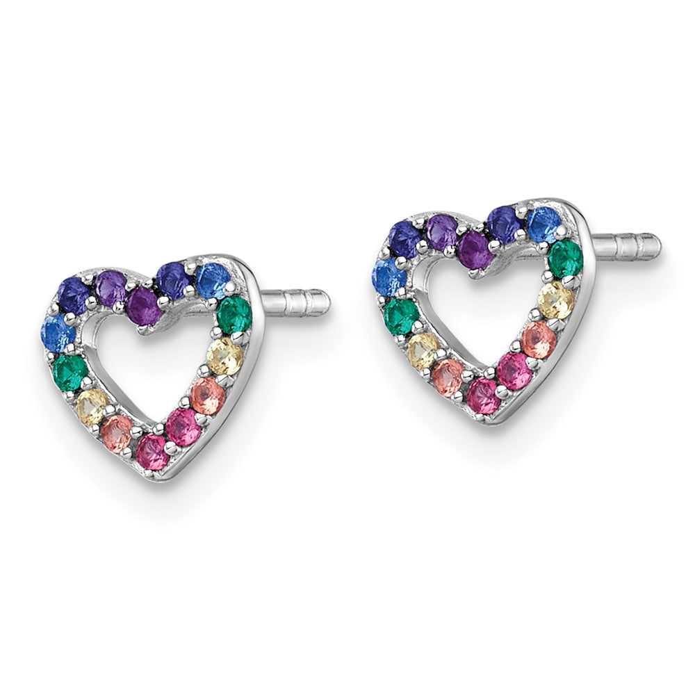 Sterling Silver RH-pl Color Nano Crystals Heart Children's Post Earrings