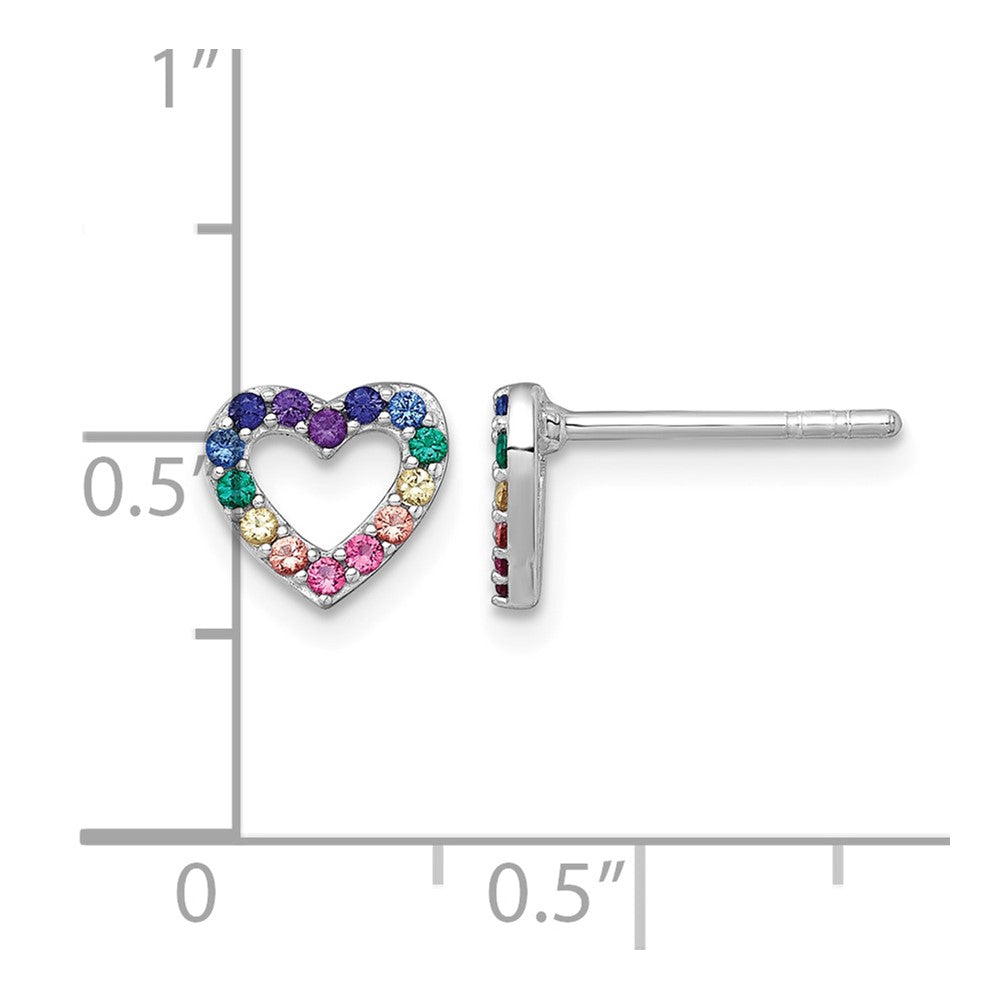 Sterling Silver RH-pltd Multi-color Nano Crystals Heart Post Earrings