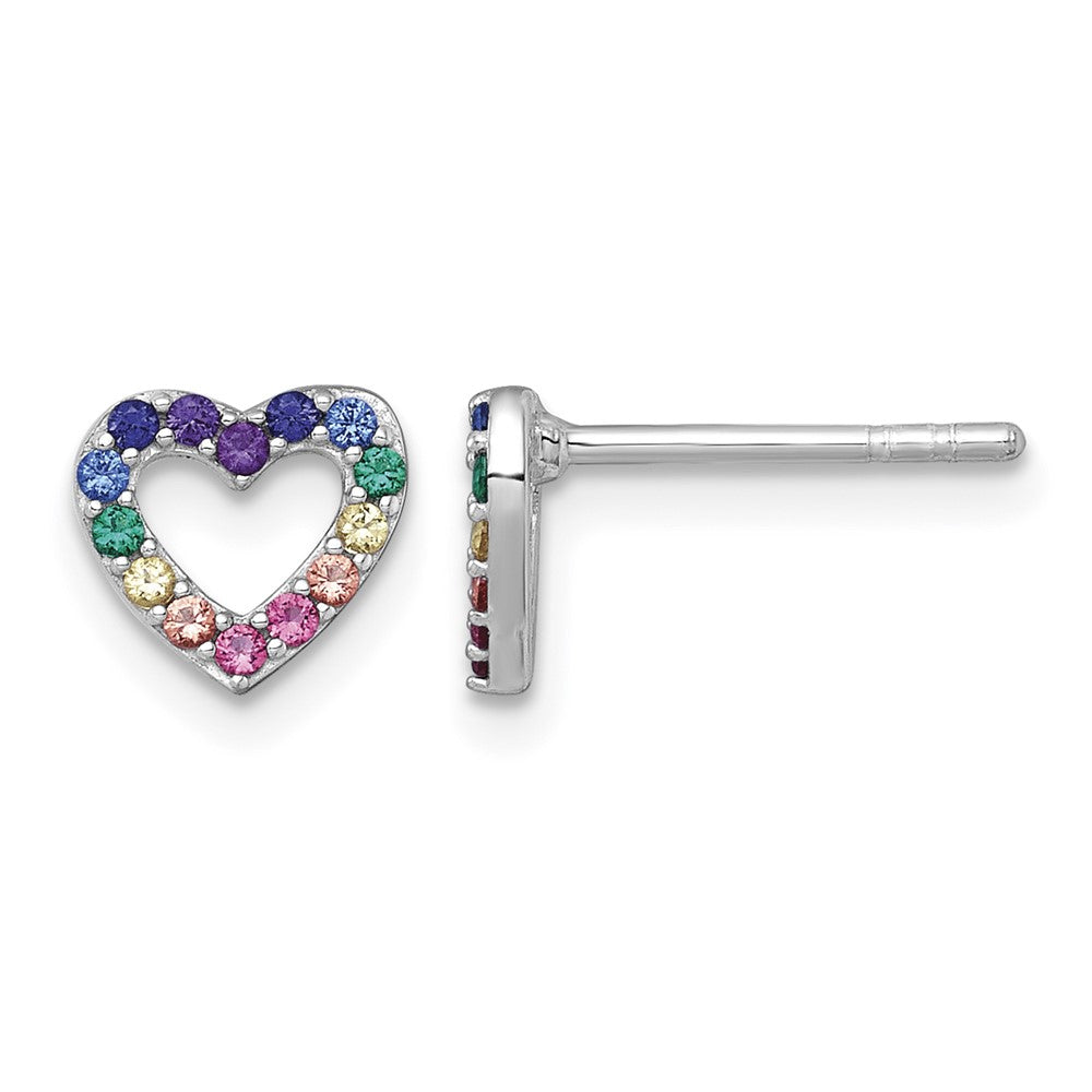 Sterling Silver RH-pl Color Nano Crystals Heart Children's Post Earrings