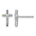 Sterling Silver Rh-plated Multi-color CZ Cross Post Earrings