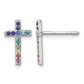 Sterling Silver RH-pltd Multi-color Nano Crystal Cross Post Earrings