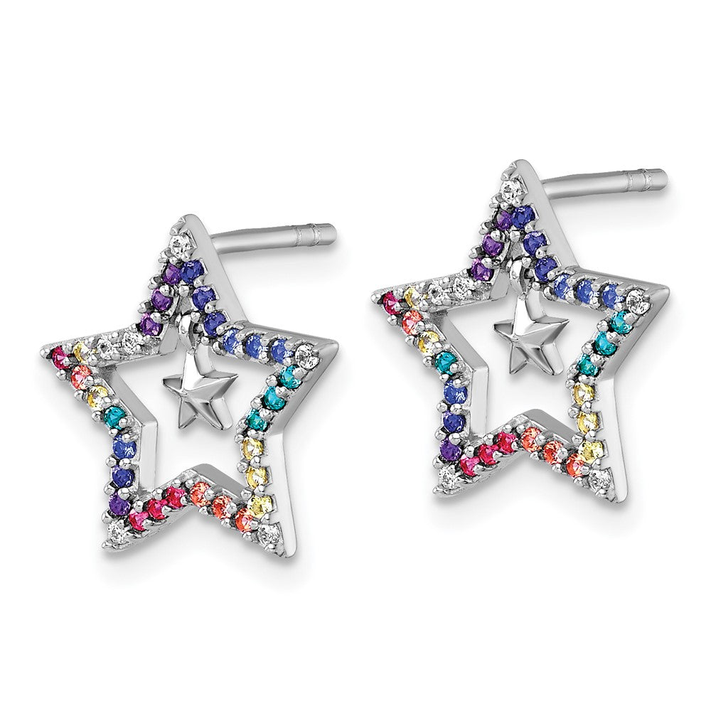 SS RH-pl Rainbow Nano Crystals Star w/ Mini Star Post Earrings