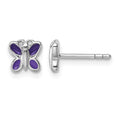 Sterling Silver Rh-plated Purple Enamel Petite Butterfly Post Earrings