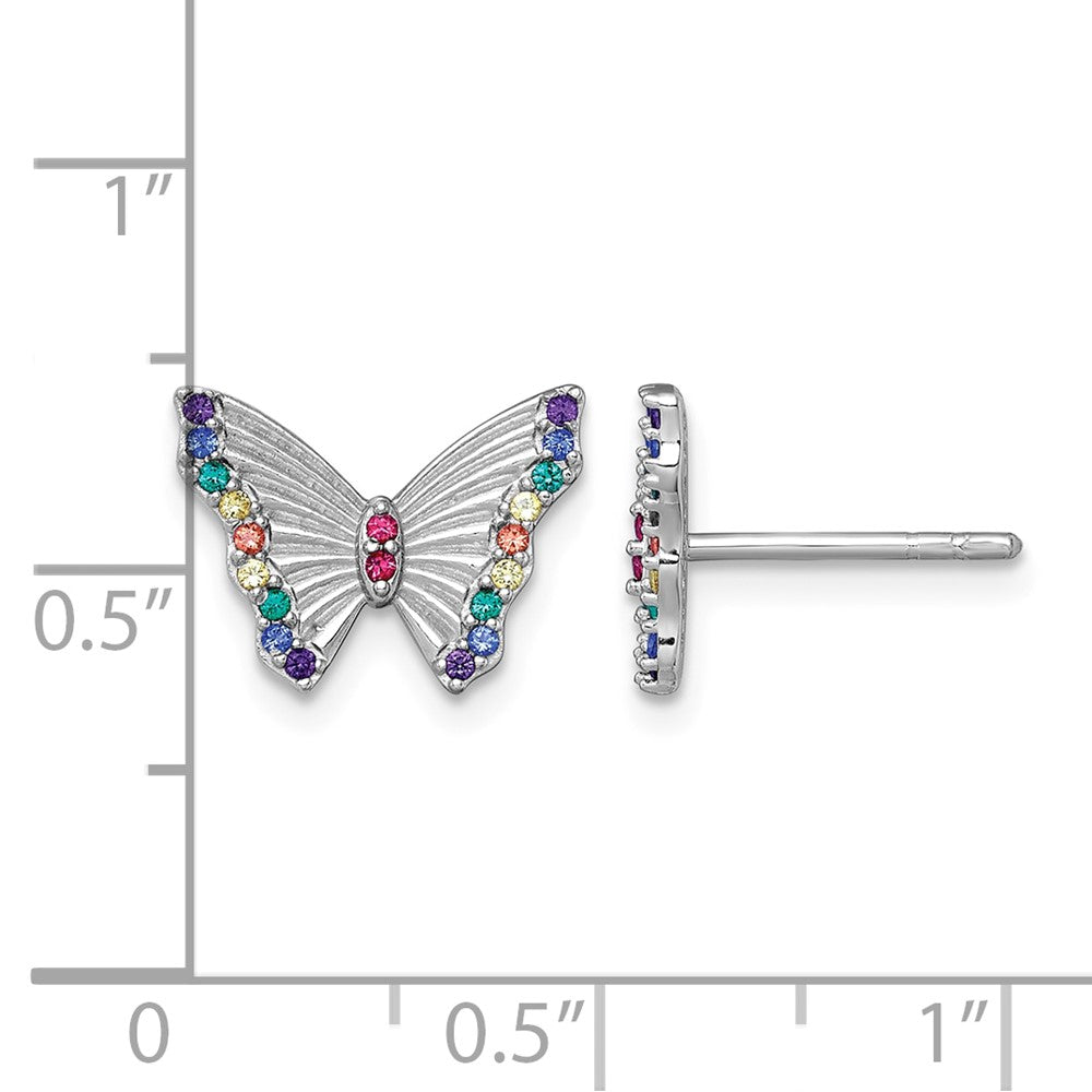 Sterling Silver RH-pl Rainbow Nano Crystals Butterfly Post Earrings