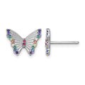 Sterling Silver RH-pl Rainbow Nano Crystals Butterfly Post Earrings