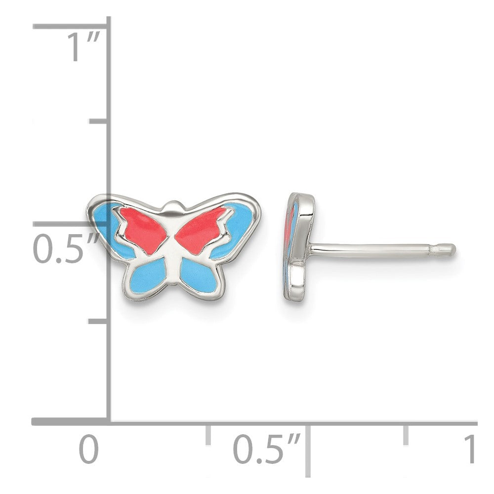 Sterling Silver Polished Enameled Butterfly Post Earrings