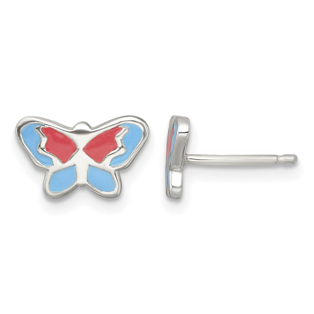 Sterling Silver Polished Enameled Butterfly Post Earrings