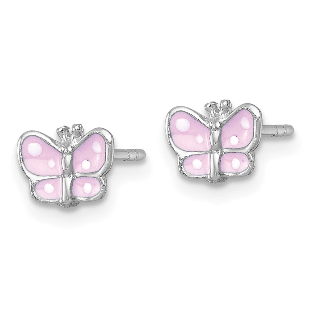 SS Madi K RH-plated Enamel Pink Petite Butterfly Post Earrings