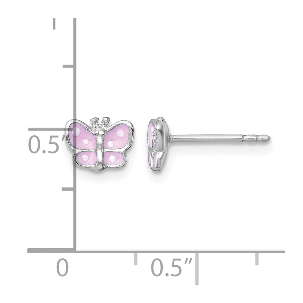 SS Madi K RH-plated Enamel Pink Petite Butterfly Post Earrings