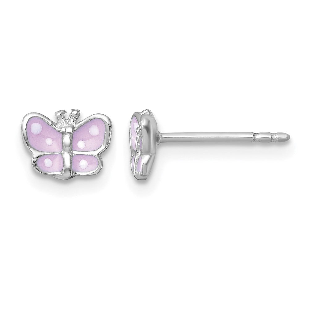 SS Madi K RH-plated Enamel Pink Petite Butterfly Post Earrings