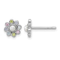 Sterling Silver Rh-pltd CZ and FWC Pearl Dainty Post Flower Earrings