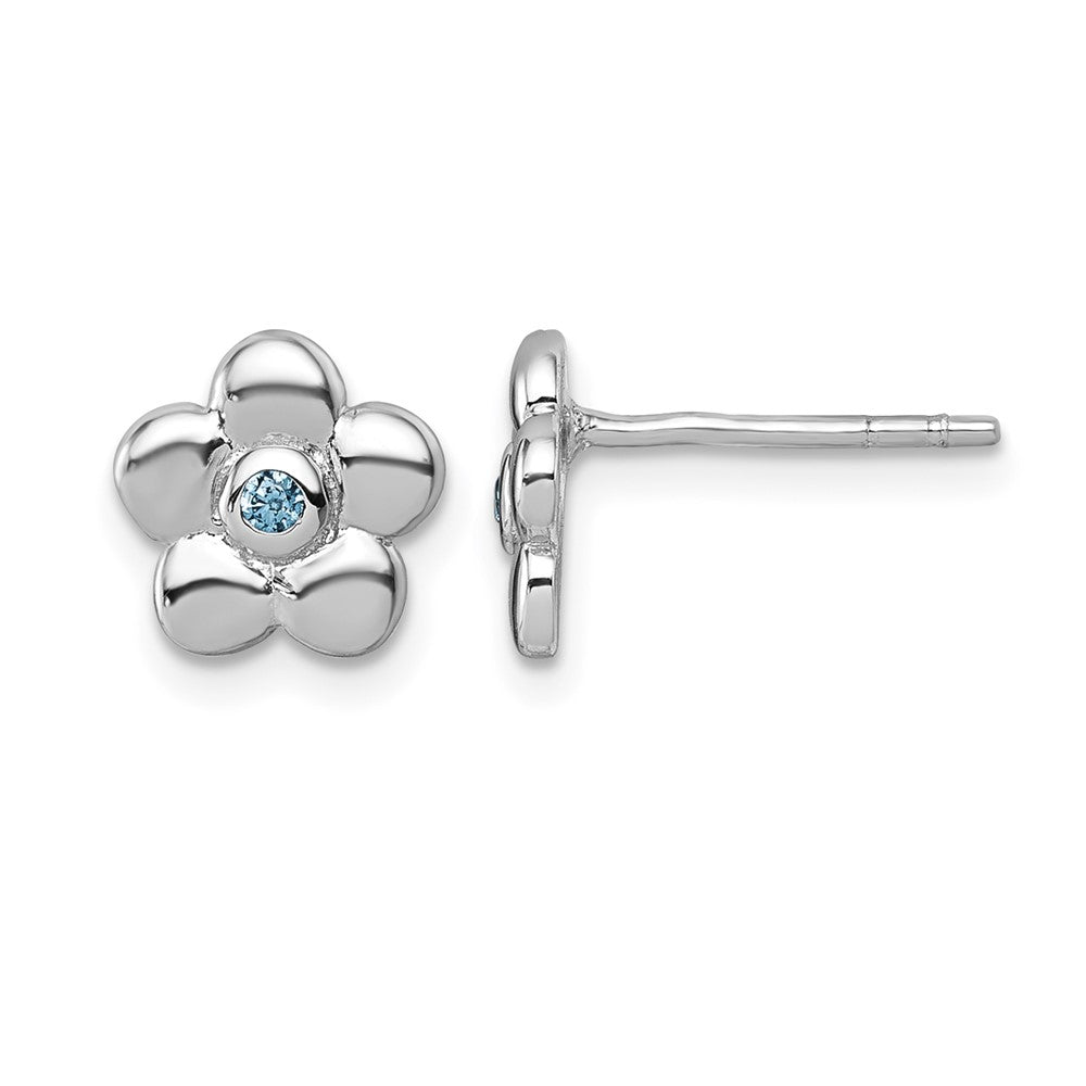 Sterling Silver Rh-plated Polished Blue CZ Flower Post Earrings