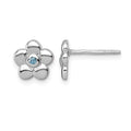 Sterling Silver Rh-plated Polished Blue CZ Flower Post Earrings