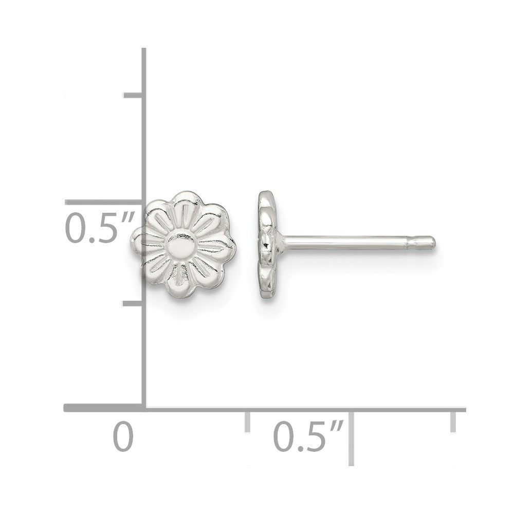 Sterling Silver Polished and Grooved Flower Petite Post Earrings