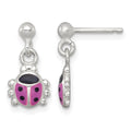 Sterling Silver Polished Enameled Ladybug Dangle Post Earrings