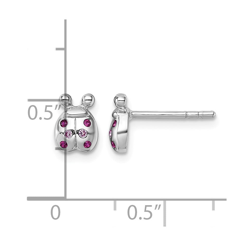 Sterling Silver Rh-pl Children's Pink Red CZ Lady Bug Post Earrings