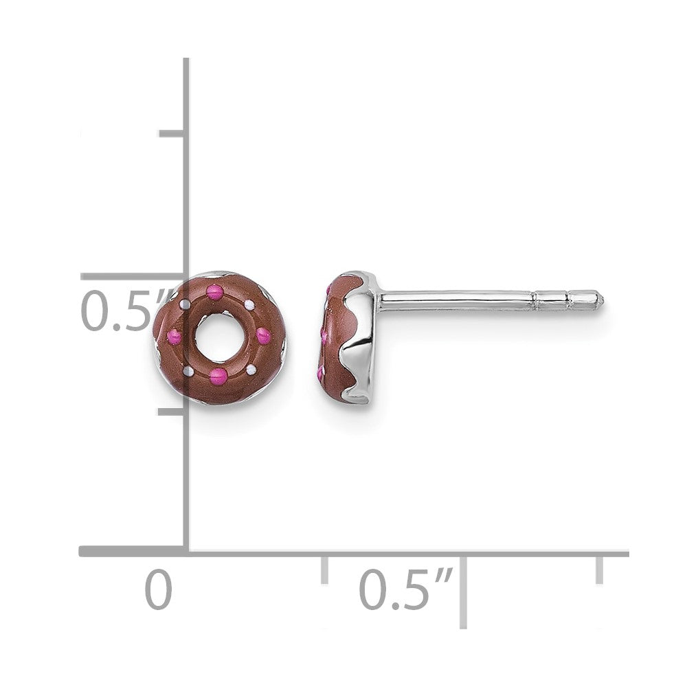 Sterling Silver Rh-plated Children's Enamel Donut Post Earrings