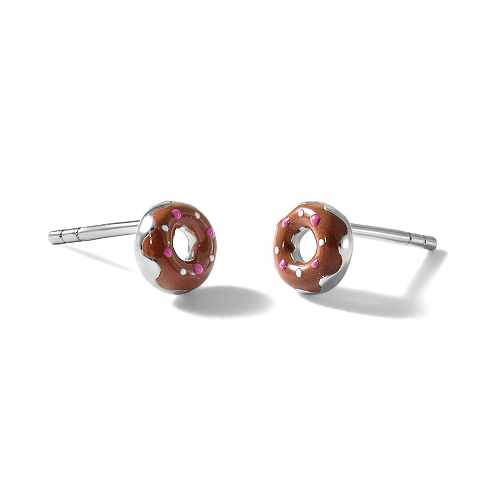 Sterling Silver Rh-plated Children's Enamel Donut Post Earrings