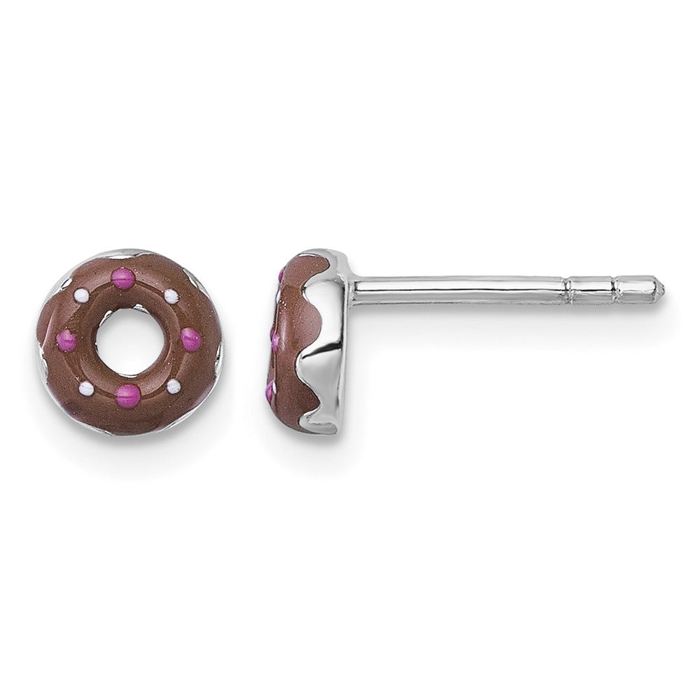 Sterling Silver Rh-plated Children's Enamel Donut Post Earrings
