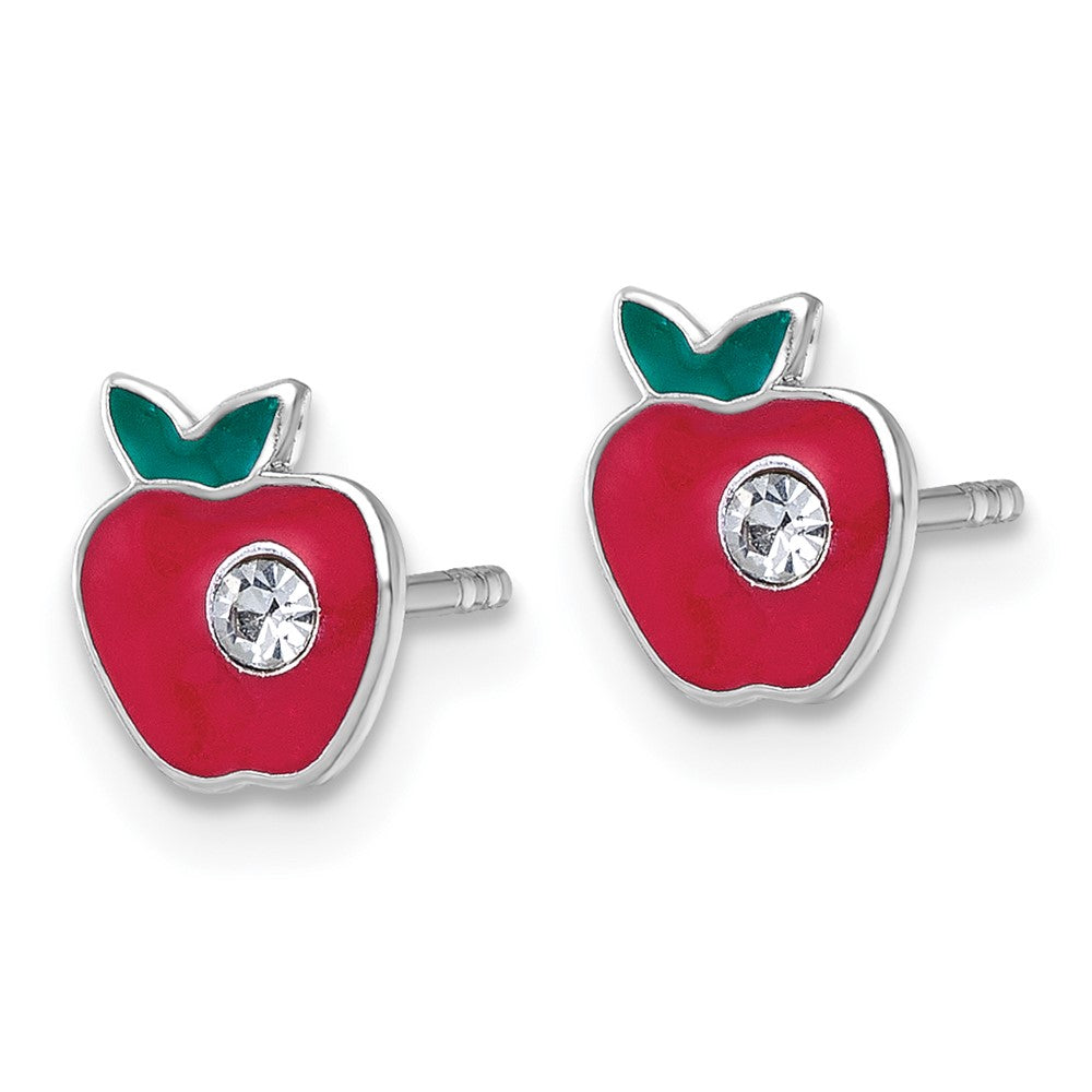 SS Madi K RH-plated Crystal Enamel Red Apple Petite Post Earrings